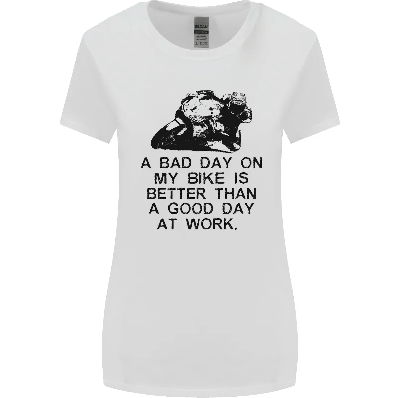 A Bad Day on My Bike Motorcycle Biker Womens Wider Cut T-Shirt Print Jacquard Patchwork