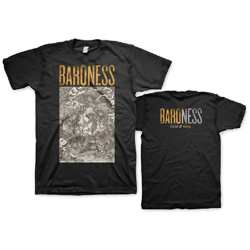 Baroness | Official Band T-Shirt | Gold & Grey (Back Print) Beaded Sequined Faux Fur