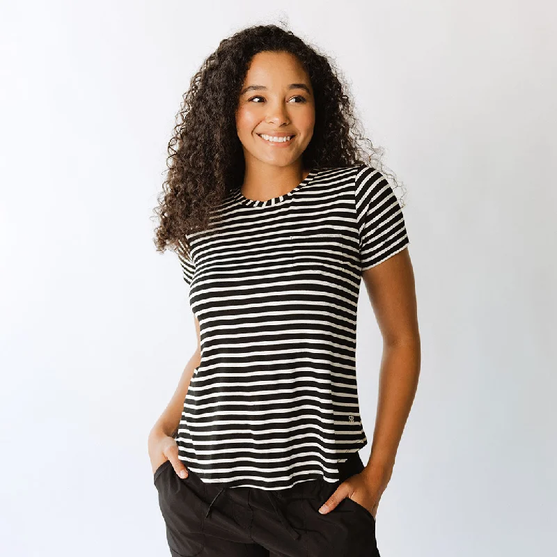 Basic Tee, Ivory and Black Stripe Terry Blend Velvet Blend Canvas Blend