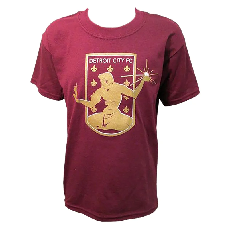 DCFC Youth Crest T-Shirt - maroon V-Neck T-Shirt Long Sleeve Cotton