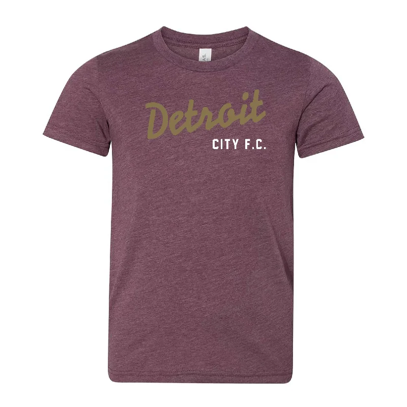 DCFC Youth Wordmark Tee- Heather Maroon Polka Dot Checkered Tartan