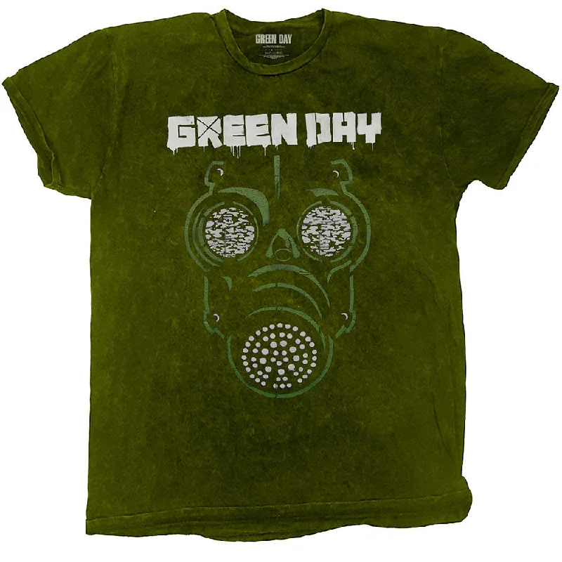 Green Day | Official Band T-Shirt | Gas Mask (Dip-Dye) Satin Fabric Silk Fabric Chiffon Fabric