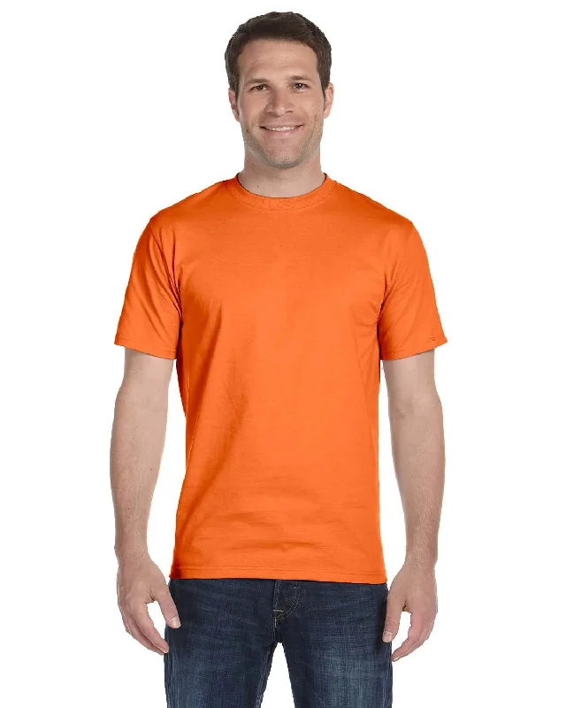 Hanes ComfortSoft 100% Cotton T-Shirt | Orange Houndstooth Herringbone Solid