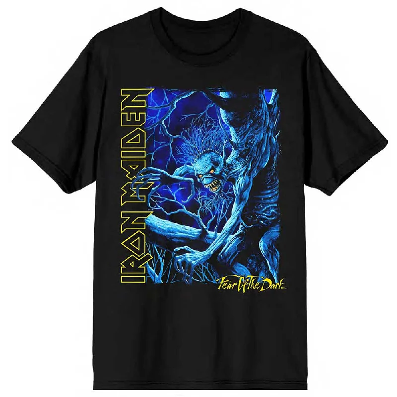 Iron Maiden | Official Band T-Shirt | Fear of the Dark Blue Tone Eddie Vertical Logo Layered Multi-layer Single Layer