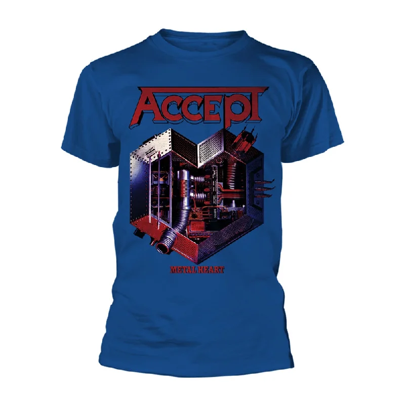 Accept Unisex T-shirt: Metal Heart 2 Solid Color Striped Floral