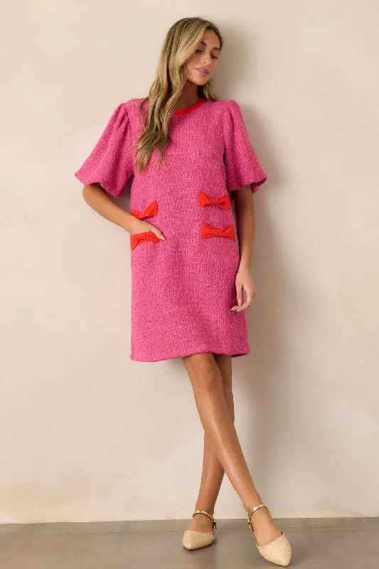 Angel Eyes Pink Tweed Mini Dress Classic Solid Mini Dress