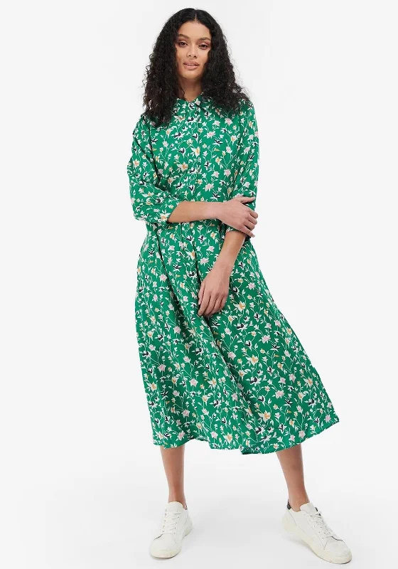 Barbour Womens Rosoman Midi Dress, Green Comfortable Denim Midi Dress