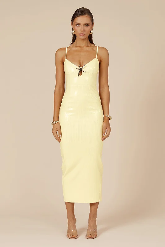 BENITO MIDI DRESS - LEMON Elegant V-Neck Midi Dress