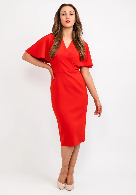 Camelot Bell Sleeve Midi Dress, Red Stylish Halter Neck Midi Dress