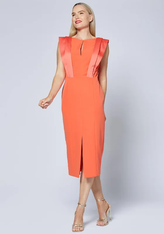 Caroline Kilkenny Brooke Satin Shoulder Midi Dress, Orange Trendy Knit Midi Dress