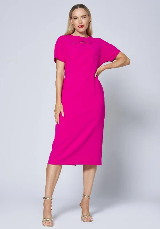 Caroline Kilkenny Riley Keyhole Midi Dress, Lipstick Pink Fashionable Fitted Midi Dress