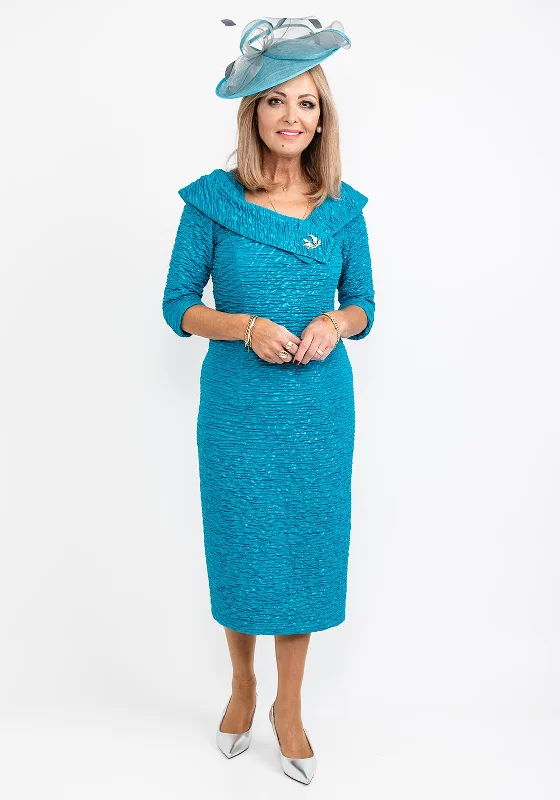 Cassandra Madi Ruched Pencil Midi Dress, Deep Turquoise Trendy Smocked Waist Midi Dress