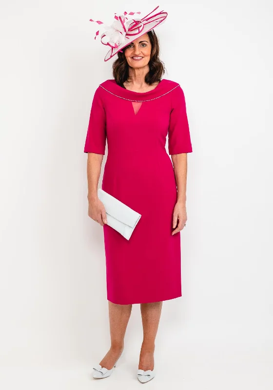 Cassandra Diamante Trim Cowl Midi Dress, Magenta Cozy Knit Midi Dress