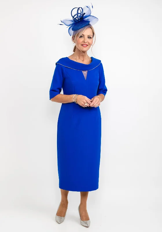 Cassandra Diamante Trim Cowl Midi Dress, Royal Blue Trendy Boho Midi Dress