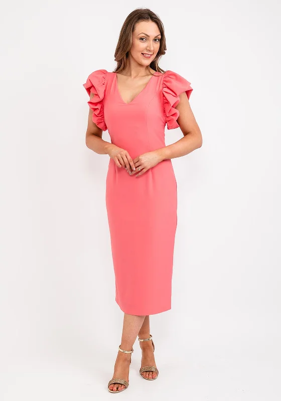 Casting Gathered Shoulder Midi Dress, Coral Comfortable Sleeveless Midi Dress