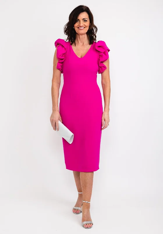 Casting Gathered Shoulder Midi Dress, Fuchsia Stylish Striped Midi Dress