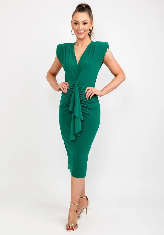 Casting Ruched Drape Midi Dress, Green Comfortable Draped Midi Dress