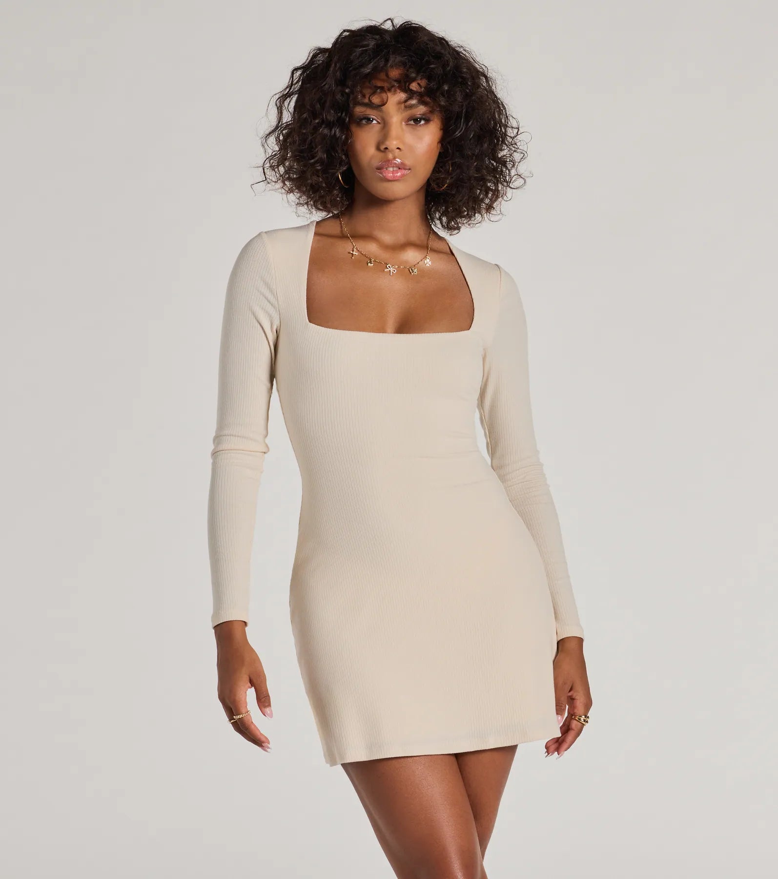 Casual Luxe Long Sleeve Ribbed Knit Mini Dress Cozy Long Sleeve Mini Dress