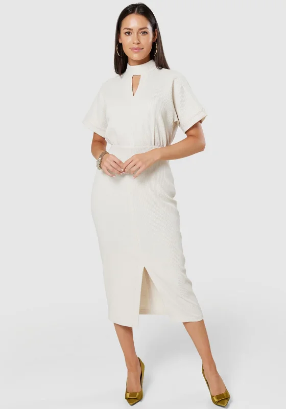 Closet London Ivory Kimono Pencil Midi Dress, Ecru Cozy Ribbed Knit Midi Dress