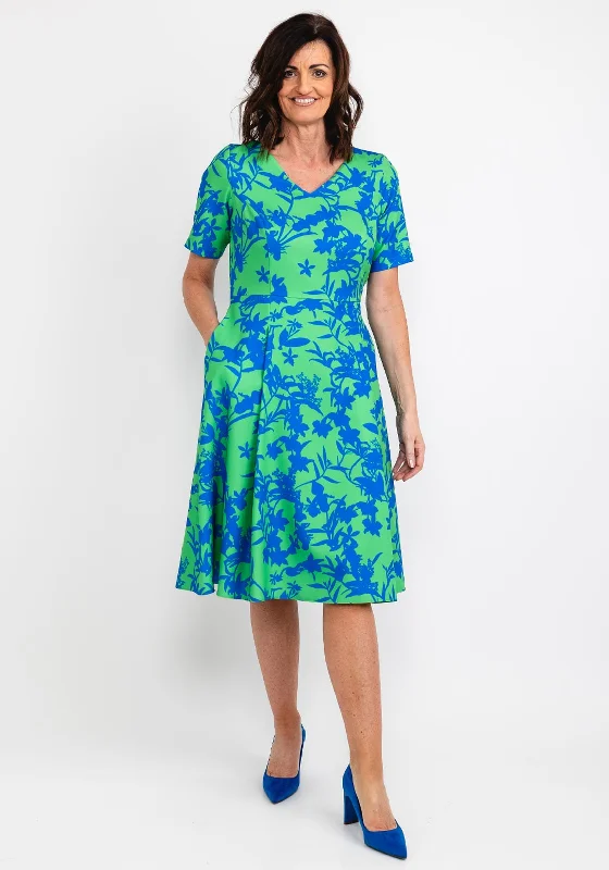 Coco Doll Judy Print Midi Dress, Green & Royal Stylish Halter Neck Midi Dress