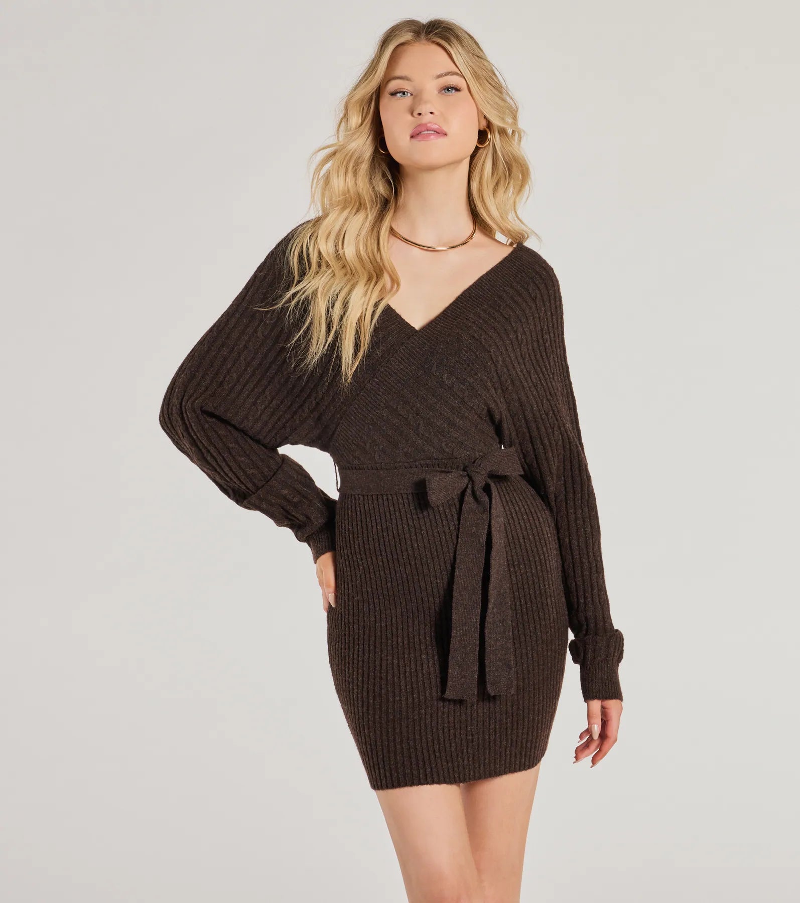 Cozy Fave Cable Knit Long Sleeve Mini Dress Stylish Ribbed Mini Dress