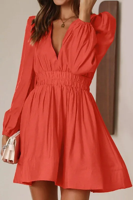 WOMEN SEXY DEEP V NECK LONG SLEEVE MINI DRESS Elegant Off-Shoulder Dress Mini