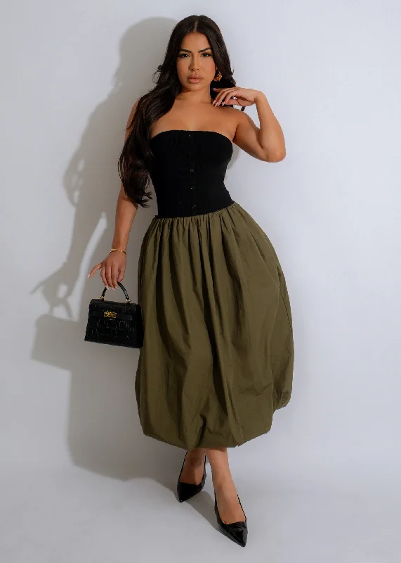 Dual Harmony Ribbed Midi Dress Green Chic Lace Detail Midi Dress