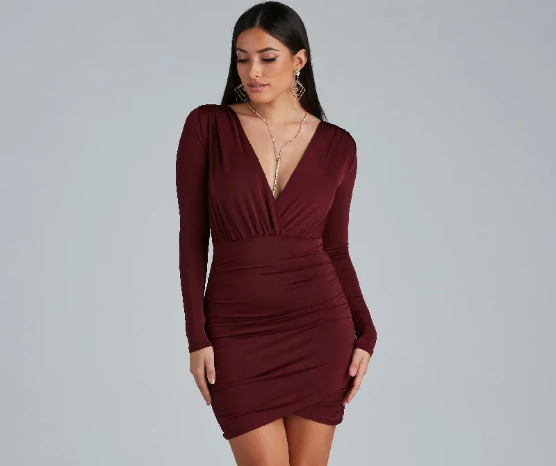 Elevated Basic Ruched Mini Dress Chic Puff Sleeve Mini Dress