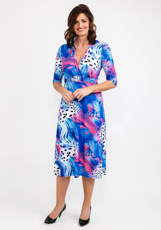 Ella Boo Mix Print Midi Dress, Blue Multi Cozy Spaghetti Strap Midi Dress