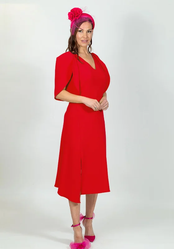 Ella Boo Oversize Tulip Sleeve Midi Dress, Red Elegant Velvet Midi Dress