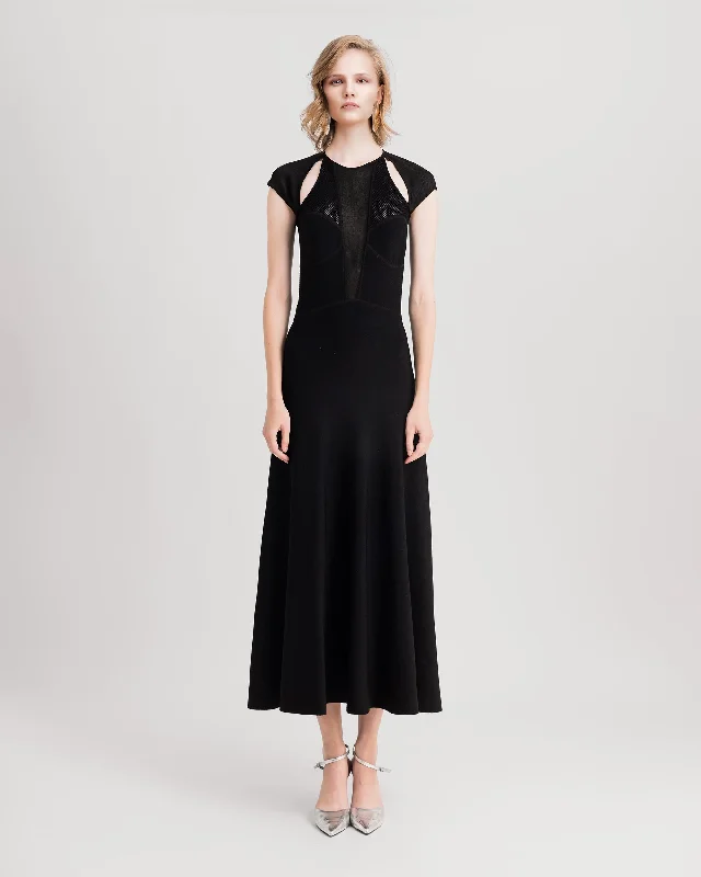 Knit Midi Dress With Cut-Outs Elegant Maxi-Midi Hybrid Dress