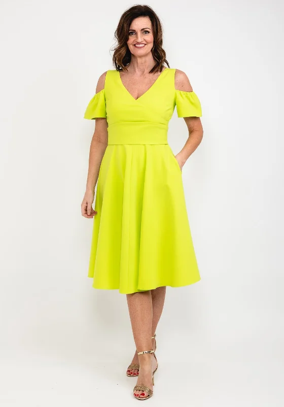 Fee G Off The Shoulder Midi Dress, Lime Fashionable A-Line Midi Dress