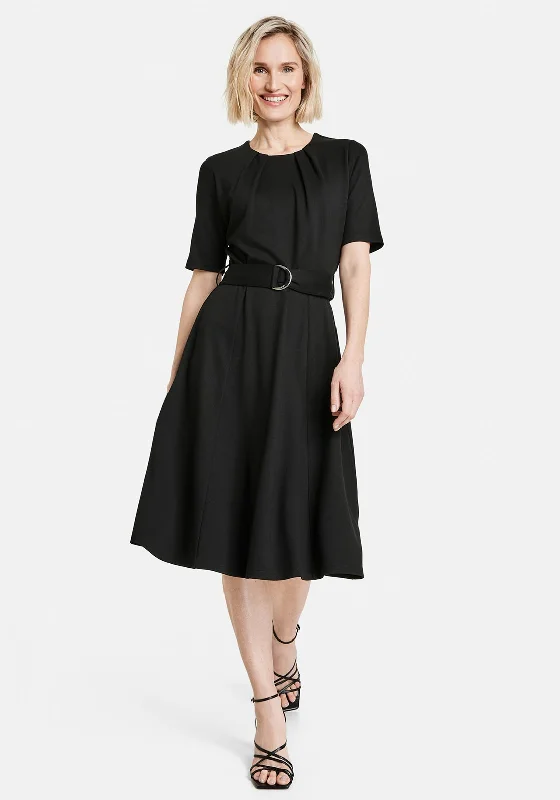 Gerry Weber Belted Waist A-Line Midi Dress, Black Stylish Button-Up Midi Dress