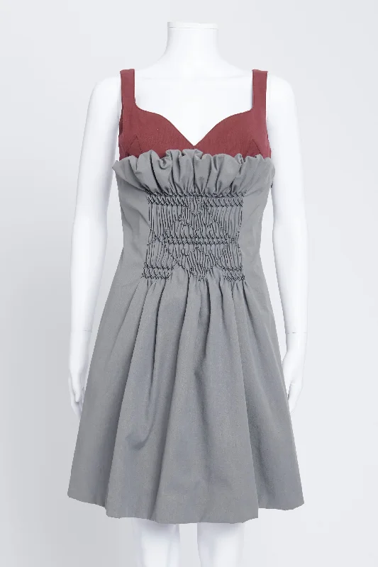 2012 Grey and Maroon Sleeveless Mini Dress IT 42 Trendy Denim Mini Dress