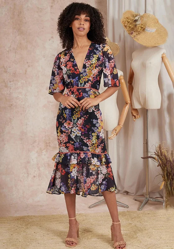 Hope & Ivy Frima Floral Tiered Midi Dress, Multi Comfortable Floral Print Midi Dress