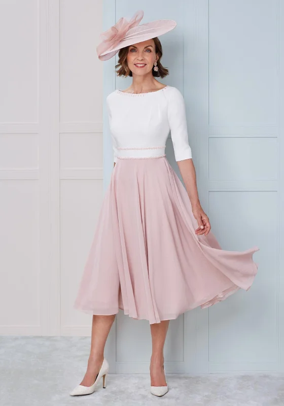 John Charles Chiffon Skirt Midi Dress, Rose & Ivory Trendy Tiered Hem Midi Dress