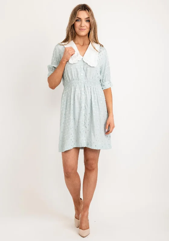 Jovonna Ana Chelsea Collar Dotted Mini Dress, Sage Chic Puff Sleeve Mini Dress