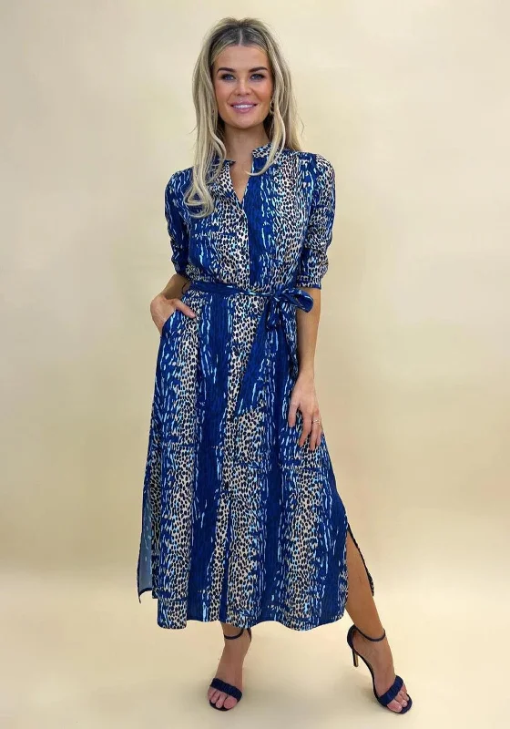 Kate & Pippa Capri Animal Print Midi Dress, Blue Multi Elegant V-Neck Midi Dress