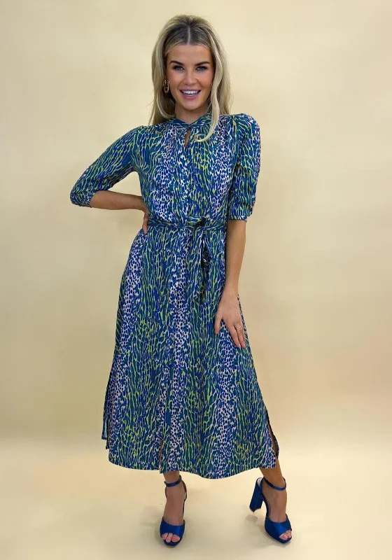 Kate & Pippa Capri Animal Print Midi Dress, Green Multi Elegant Satin Midi Dress