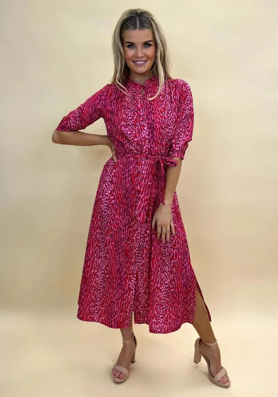 Kate & Pippa Capri Animal Print Midi Dress, Pink Multi Stylish Vintage Midi Dress