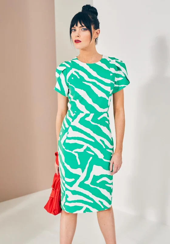 Kate Cooper Animal Print Midi Dress, Green & White Trendy Boho Midi Dress