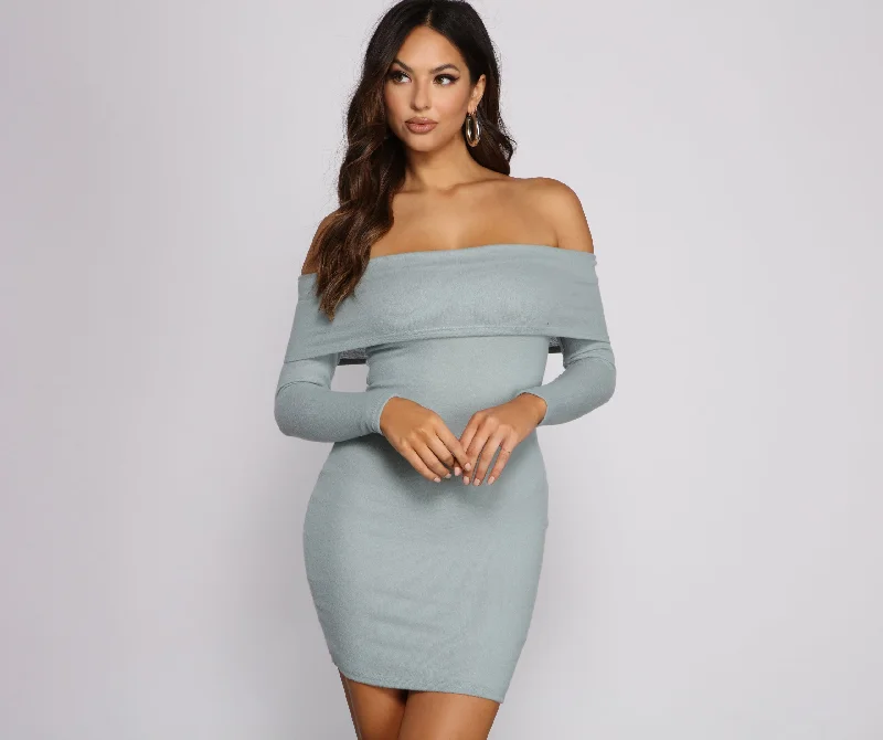 Keep It Chill Off The Shoulder Mini Dress Trendy Crossover Mini Dress