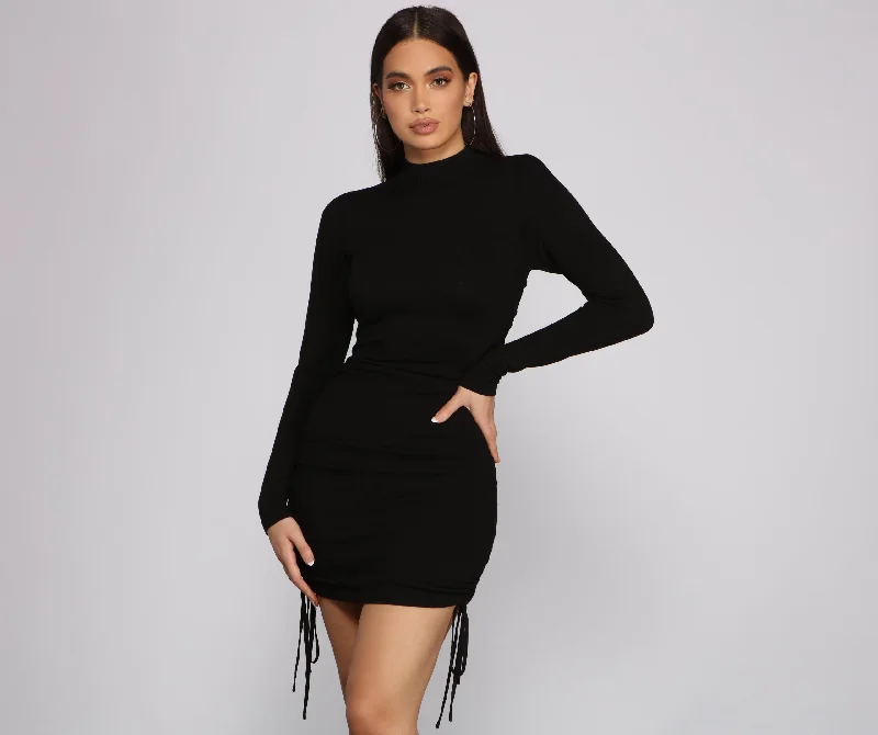 Keeping Knit Real Ruched Mini Dress Comfortable Fit-and-Flare Mini Dress