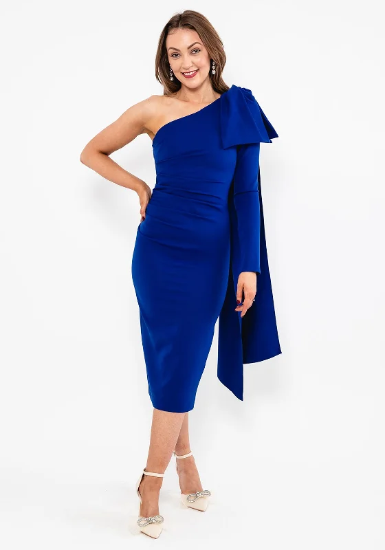 Kevan Jon Krystle One Sleeve Midi Dress, Cobalt Stylish Cold Shoulder Midi Dress