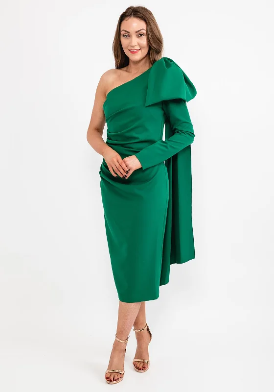 Kevan Jon Krystle One Sleeve Midi Dress, Green Stylish Cold Shoulder Midi Dress