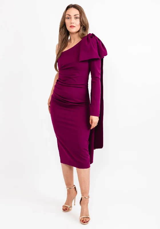 Kevan Jon Krystle One Sleeve Midi Dress, Mulberry Comfortable Casual Midi Dress