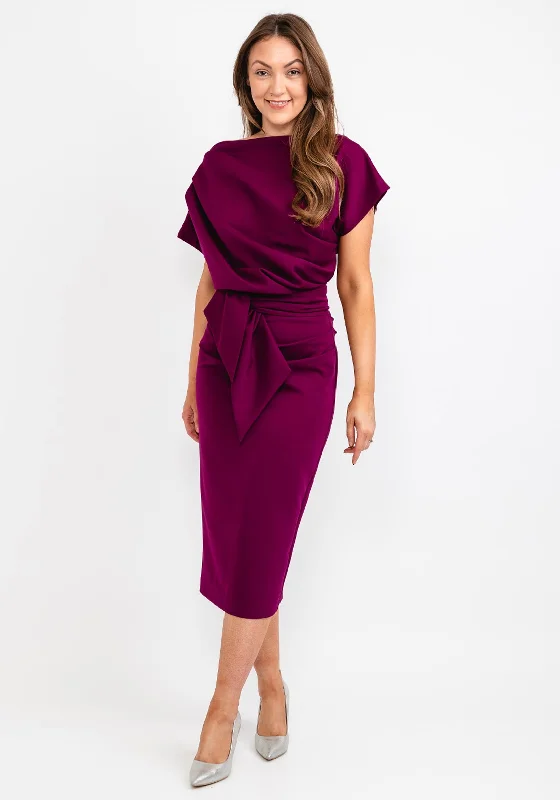 Kevan Jon Poppy Tie Midi Dress, Mulberry Comfortable Button Front Midi Dress