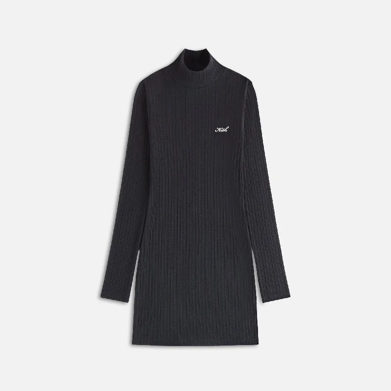 Kith Women Brier Pointelle Turtleneck Mini Dress - Black Stylish Button-Down Mini Dress