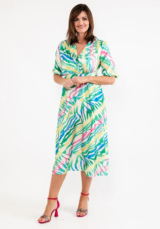 Seventy1 One Size Colourful Tiger Print Midi Dress, Green Multi Comfortable Casual Midi Dress