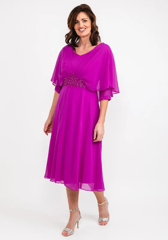 Lizabella Applique Waist Chiffon Midi Dress, Fuchsia Comfortable Wrap Midi Dress